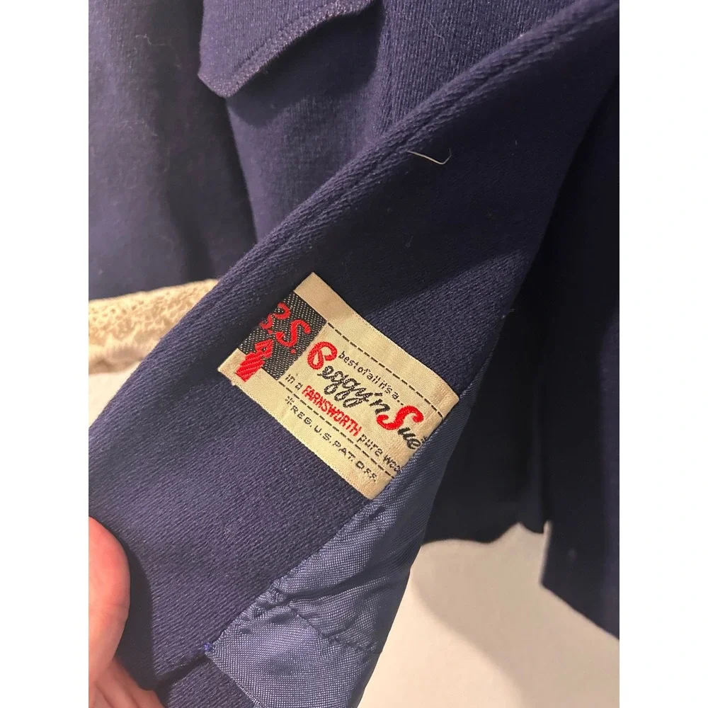 Vintage Peggy n Sue Navy Blue Pure Wool Coat with Lace Cuffs Kids‎ Girls